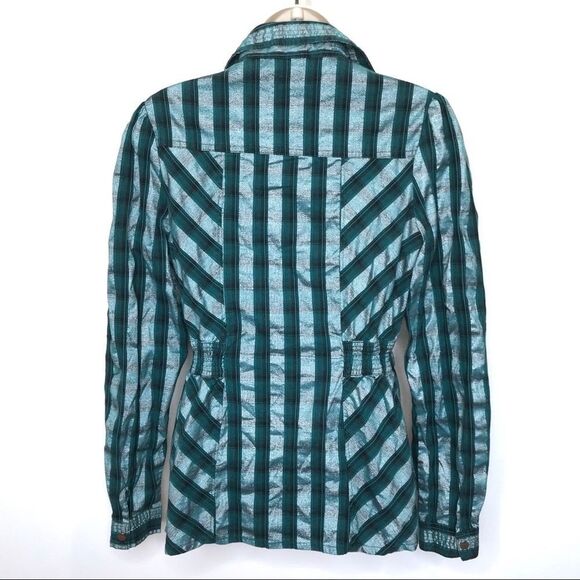 COOGI Metallic Plaid Snap Front Western Shirt Embroidered Spell Out Sz L - Picture 4 of 16